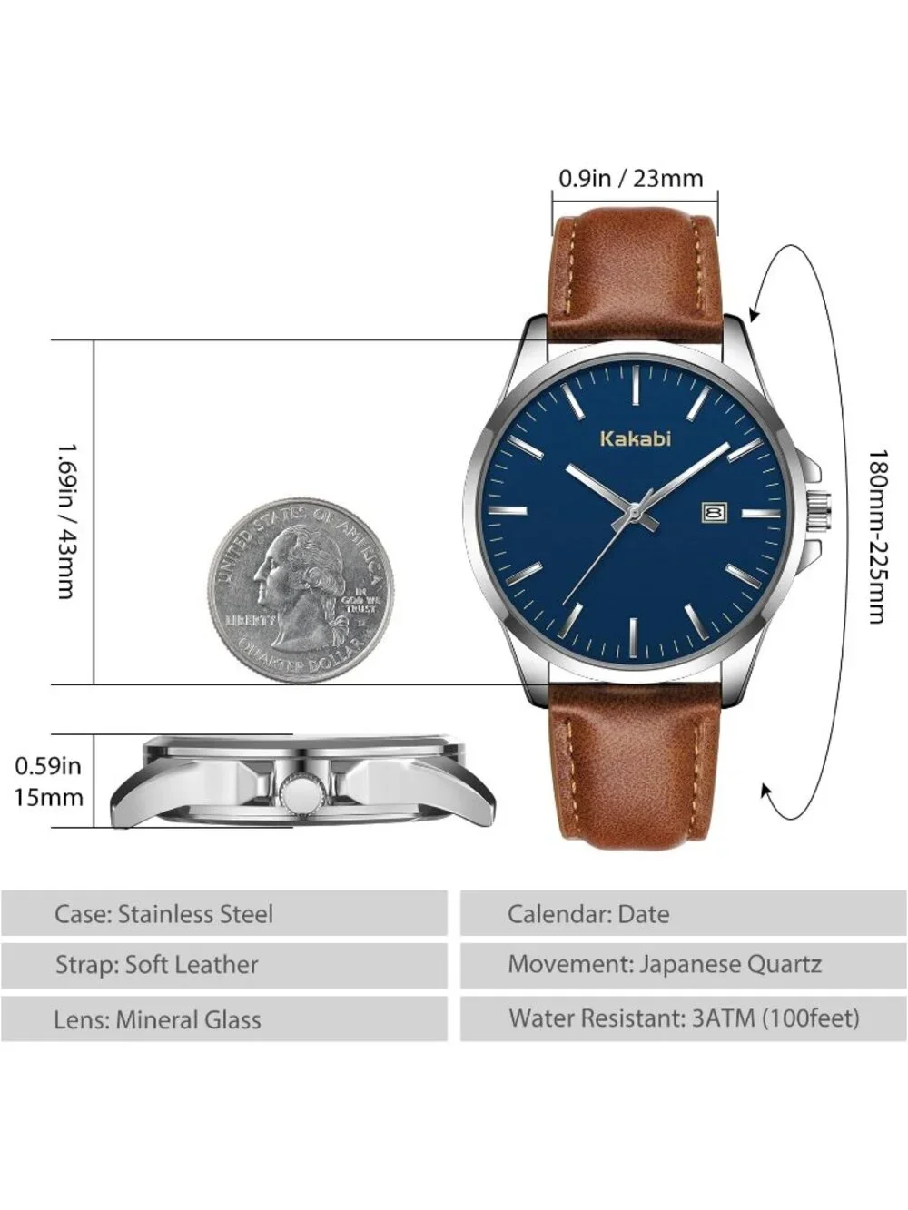 Men's Brown Blue Minimalist Fashion Leather Strap Classic Analog Dress Watch